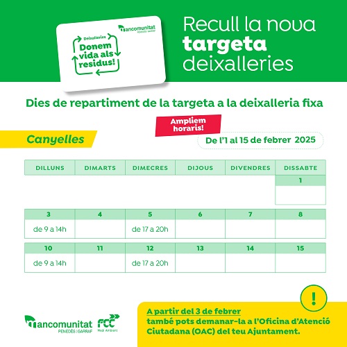 2025 01 20 HorarisTargetaDeixalleries posts canyelles febrer
